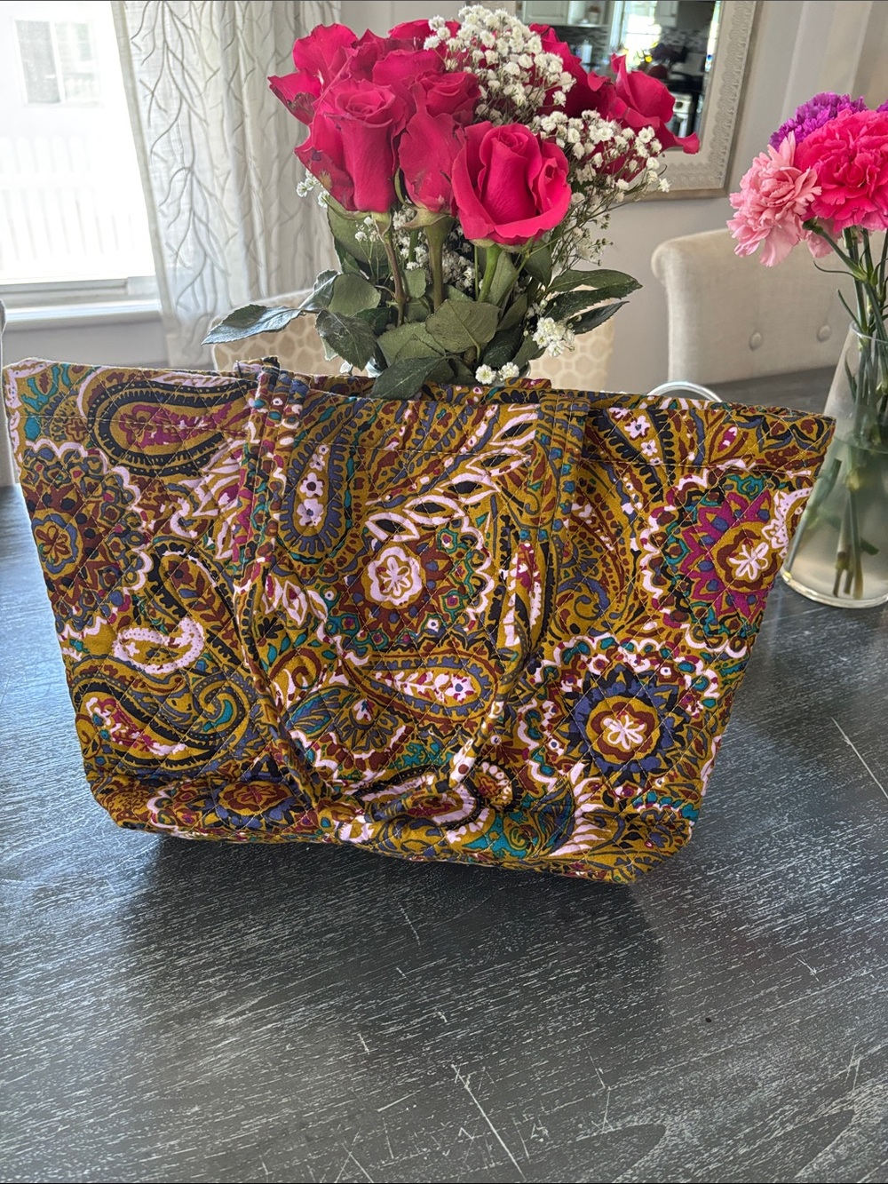 Vera Bradley NWT Paisley Tote in Mustard, Pink & Teal.